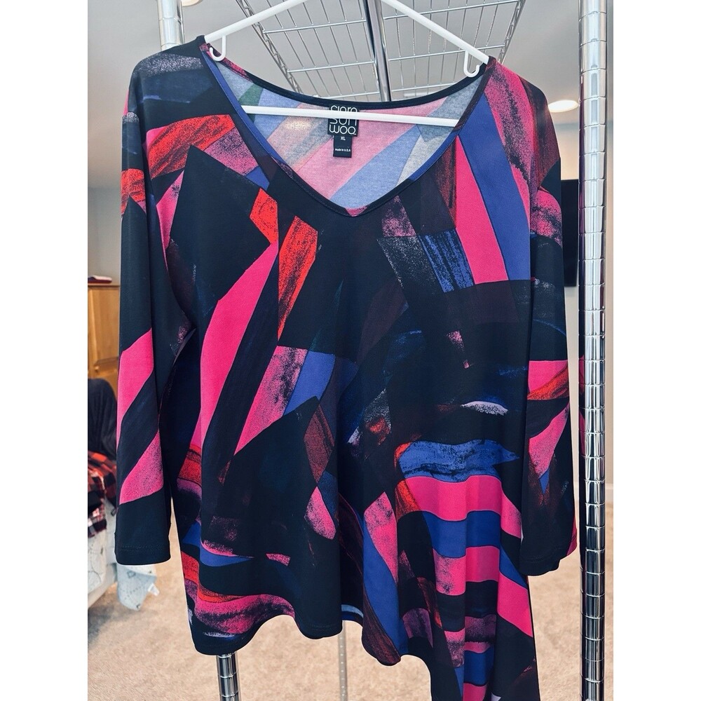 Clara Sun Woo Wearable Art Tunic Top Women’s XL Abstract Angled Hem Casual